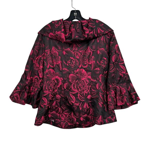 NWT Jerry T Black & Fuschia Pink Floral Print Button Front Jacket Womens Large - Picture 5 of 7